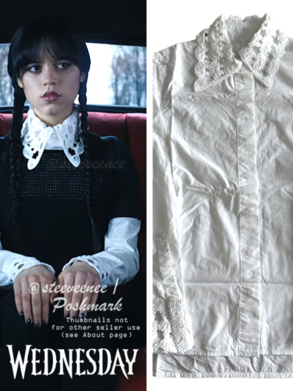 RARE COS Lace Detailed Poplin Shirt ASO Wednesday Addams